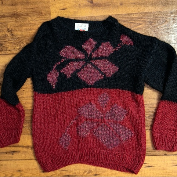 Agatha Brown • Medium • Black/Burgundy • Floral • Kid Mohair • Italy • Sweater - Picture 4 of 13